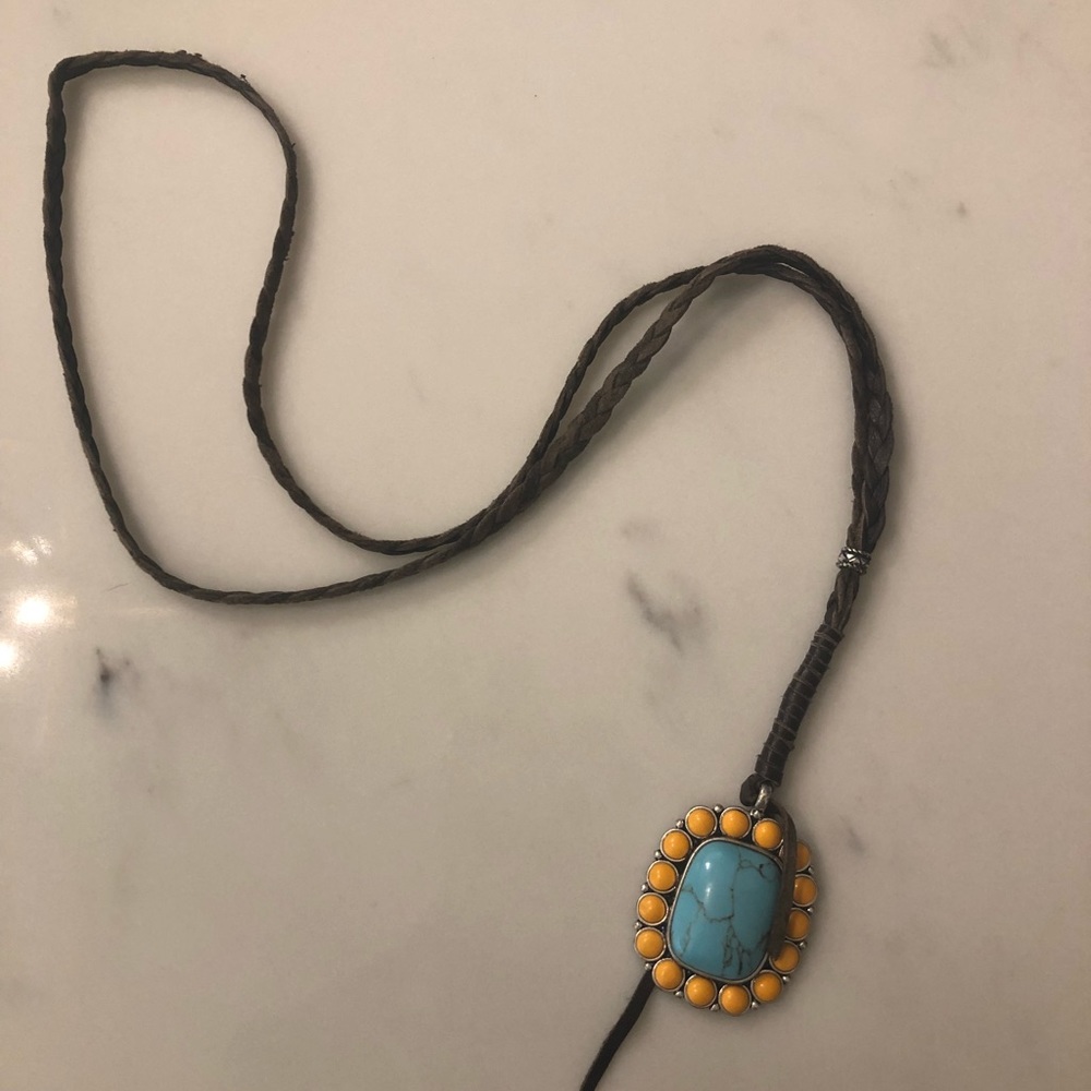 Lucky leather and turquoise necklace